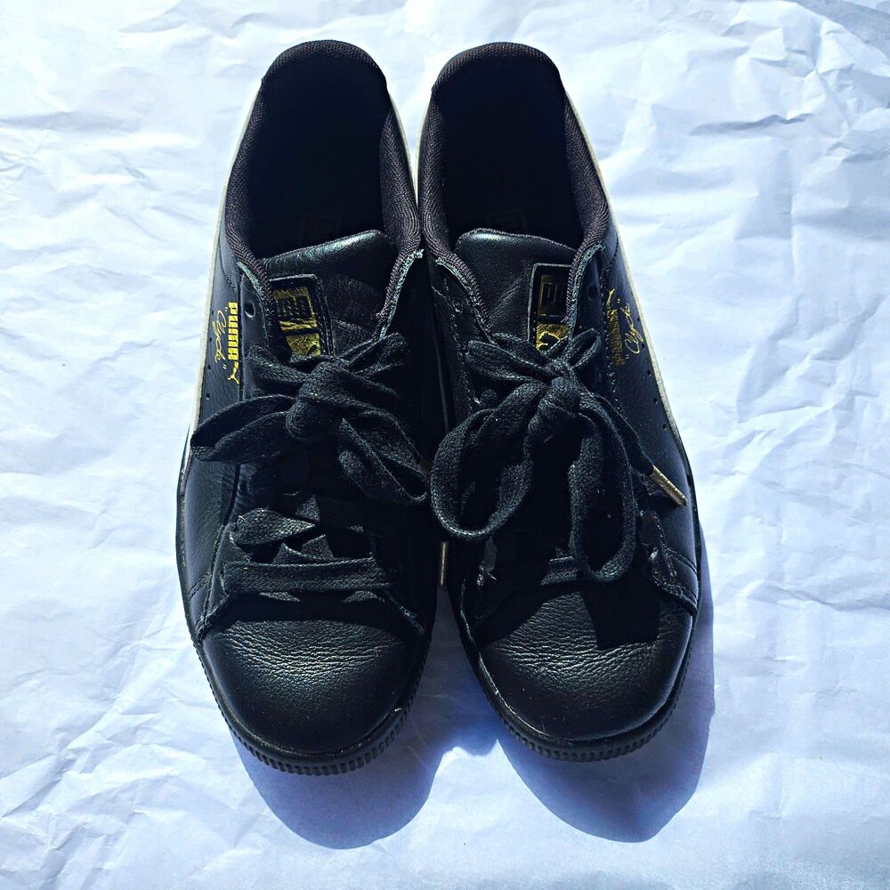 PUMA Clyde Leather Lace Up Sneakers Black/White Kids 4